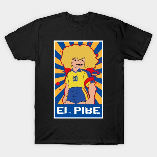 Colombian national El Pibe Valderrama Vintage Football T-Shirt by TEEWEB